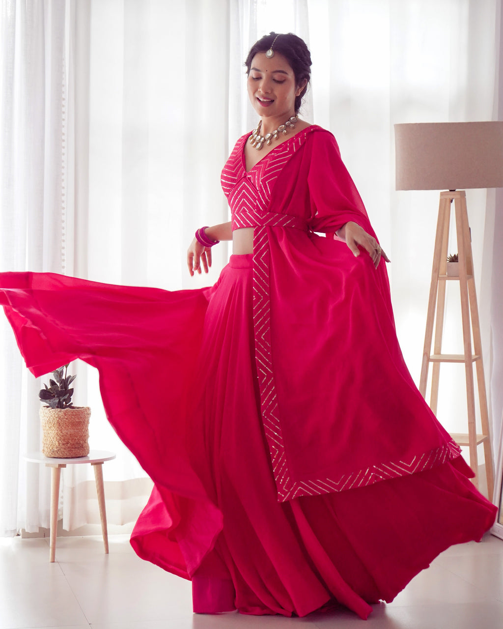 Pure Soft Fox Georgette Fabric Lehenga Set With Huge Flair & Dupatta