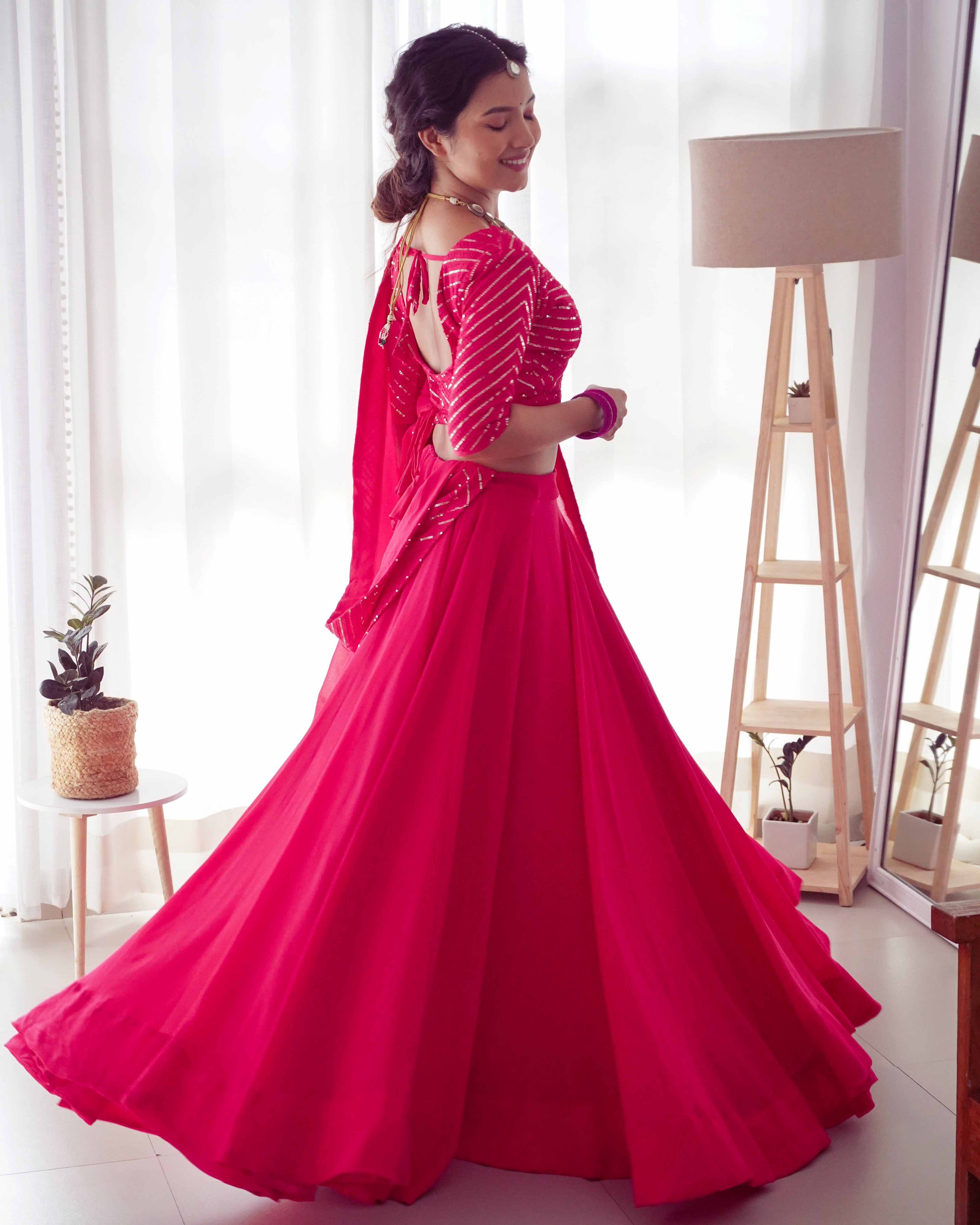 Pure Soft Fox Georgette Fabric Lehenga Set With Huge Flair & Dupatta