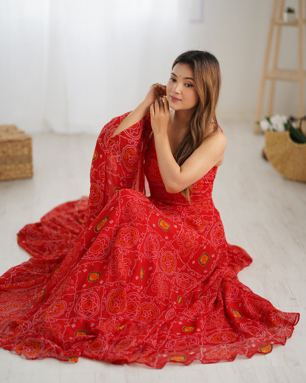 Shishkala Women’s Red Printed Lehenga Choli Set with Dupatta | Floral Ethnic Lehenga Set for Wedding, Festive & Party Wear