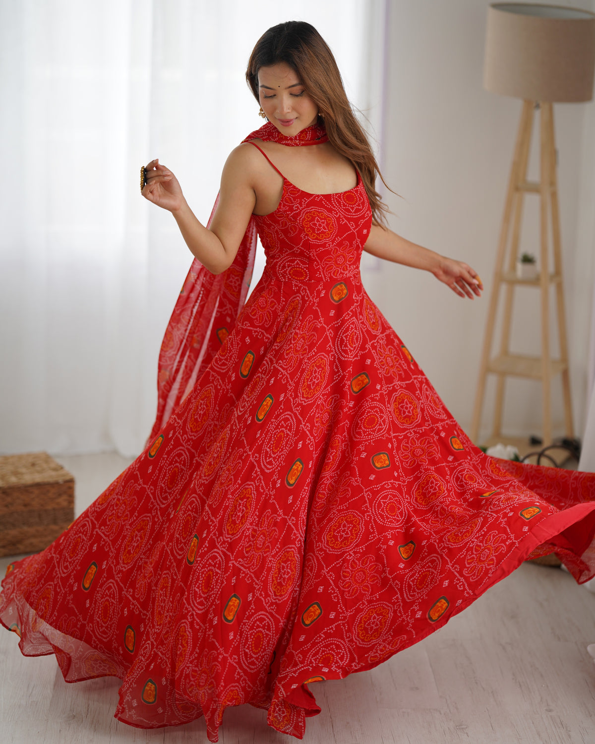 Shishkala Women’s Red Printed Lehenga Choli Set with Dupatta | Floral Ethnic Lehenga Set for Wedding, Festive & Party Wear