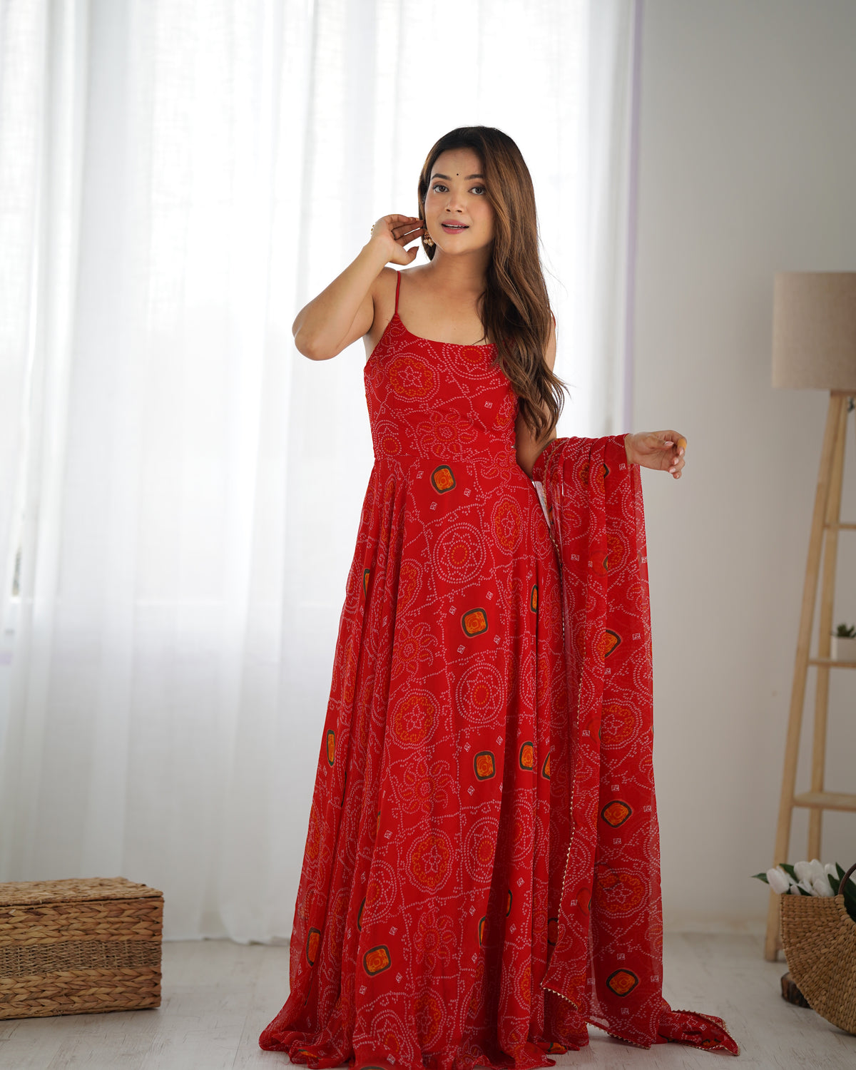 Shishkala Women’s Red Printed Lehenga Choli Set with Dupatta | Floral Ethnic Lehenga Set for Wedding, Festive & Party Wear