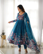 Pure Soft Organza Anarkali Suit Set With Huge Flair, Dupatta & Pant