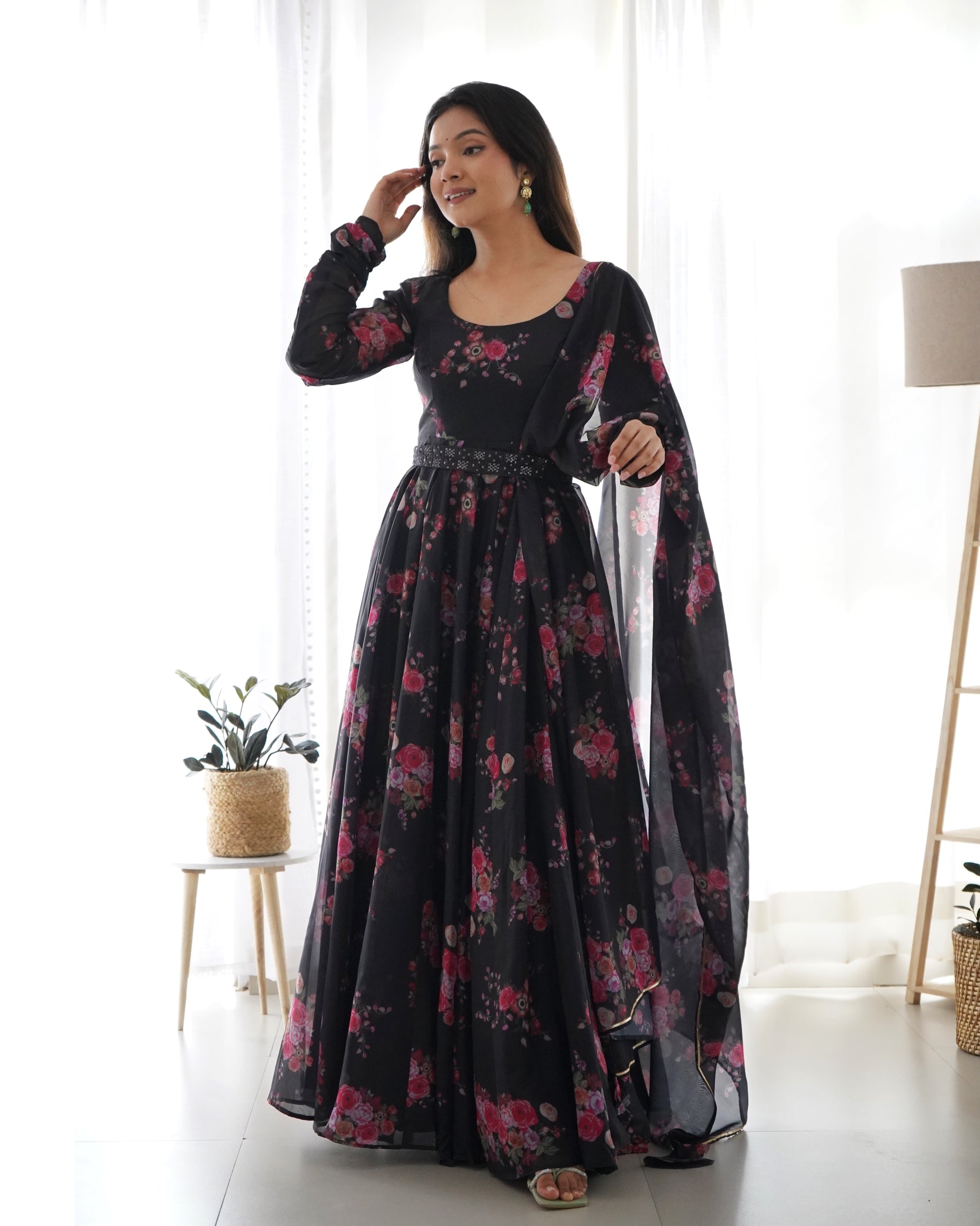 Pure Soft Organza Gown Set With Huge Flair Comes With Dupatta