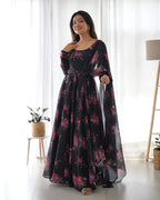 Pure Soft Organza Gown Set With Huge Flair Comes With Dupatta