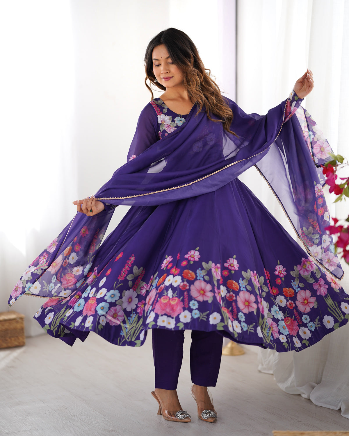 Women’s Floral Printed Anarkali Kurta with Dupatta