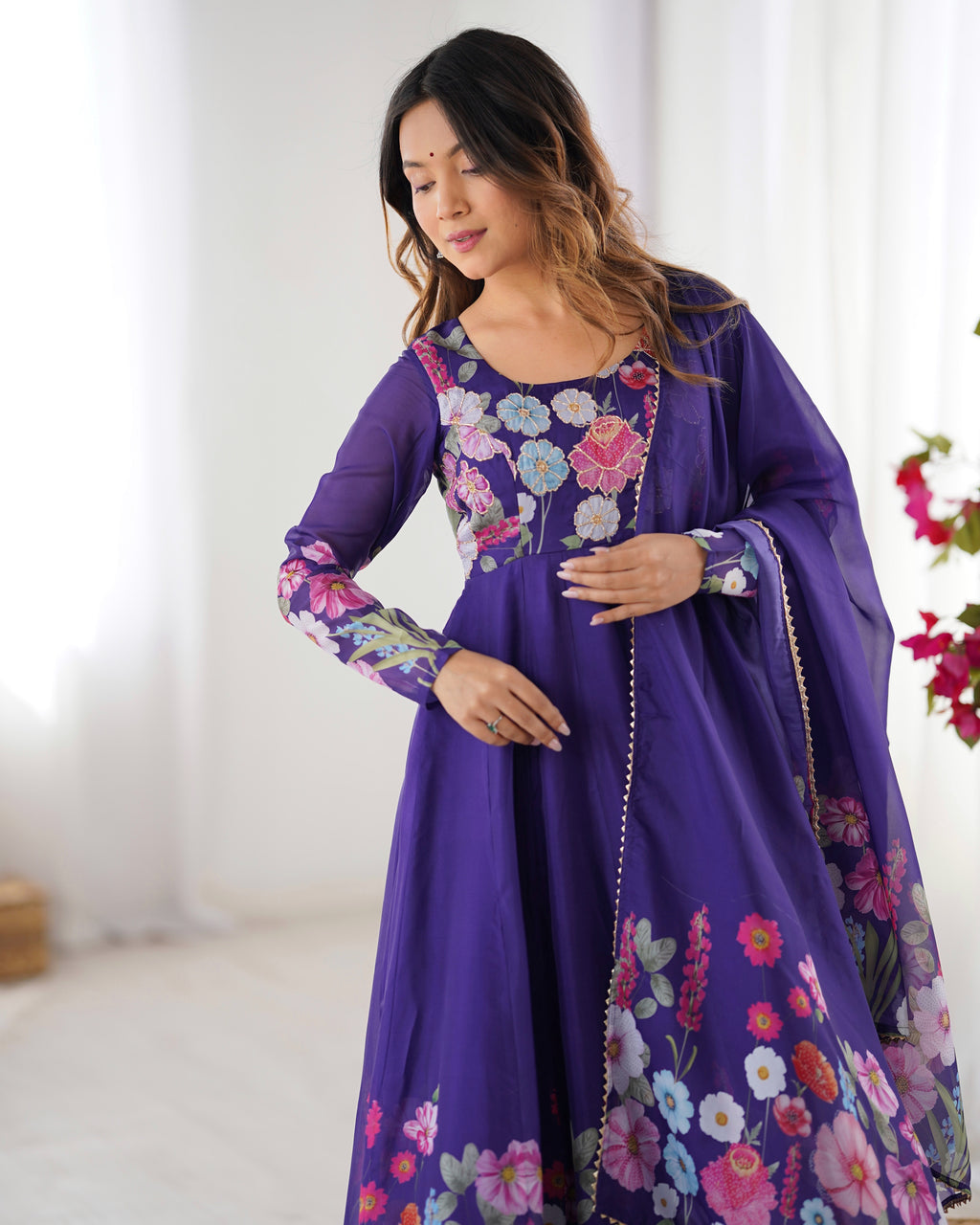Women’s Floral Printed Anarkali Kurta with Dupatta