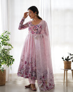 Pure Soft Organza Anarkali Suit Set With Huge Flair, Dupatta & Pant
