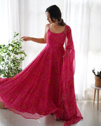 Pure Soft Lightweight Chiffon Bandhej Anarkali Suit Set With Huge Flair, Dupatta & Pant