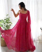 Pure Soft Lightweight Chiffon Bandhej Anarkali Suit Set With Huge Flair, Dupatta & Pant