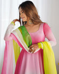 Women’s Anarkali Kurta Set with Palazzo & Dupatta | Stylish Colorblock Ethnic Wear for Festive, Wedding & Party Occasions