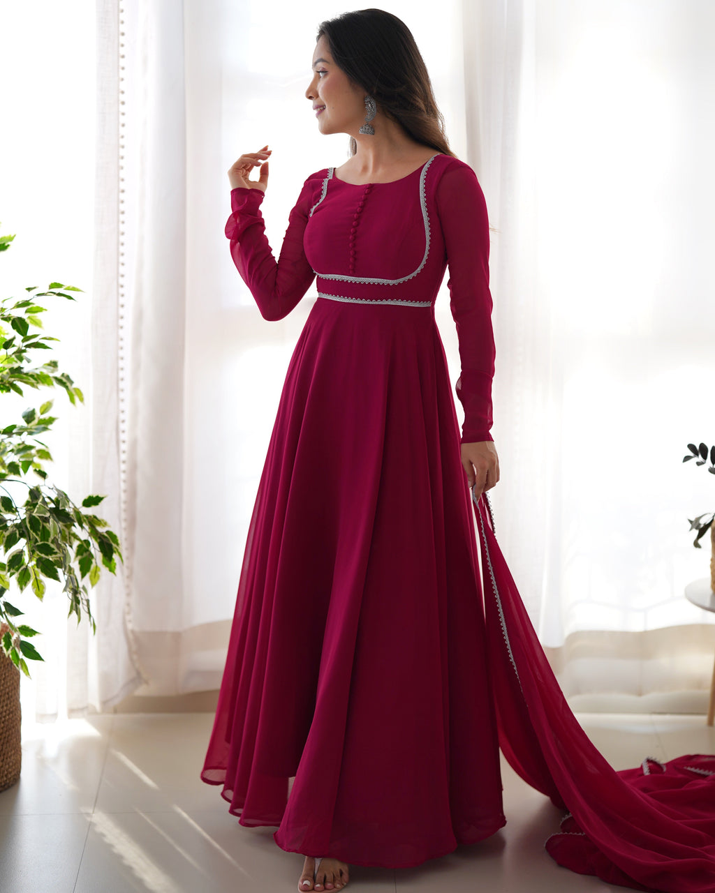 Pure Soft Fox Georgette Anarkali Suit Set With Huge Flair, Dupatta & Pant
