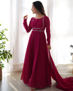 Pure Soft Fox Georgette Anarkali Suit Set With Huge Flair, Dupatta & Pant