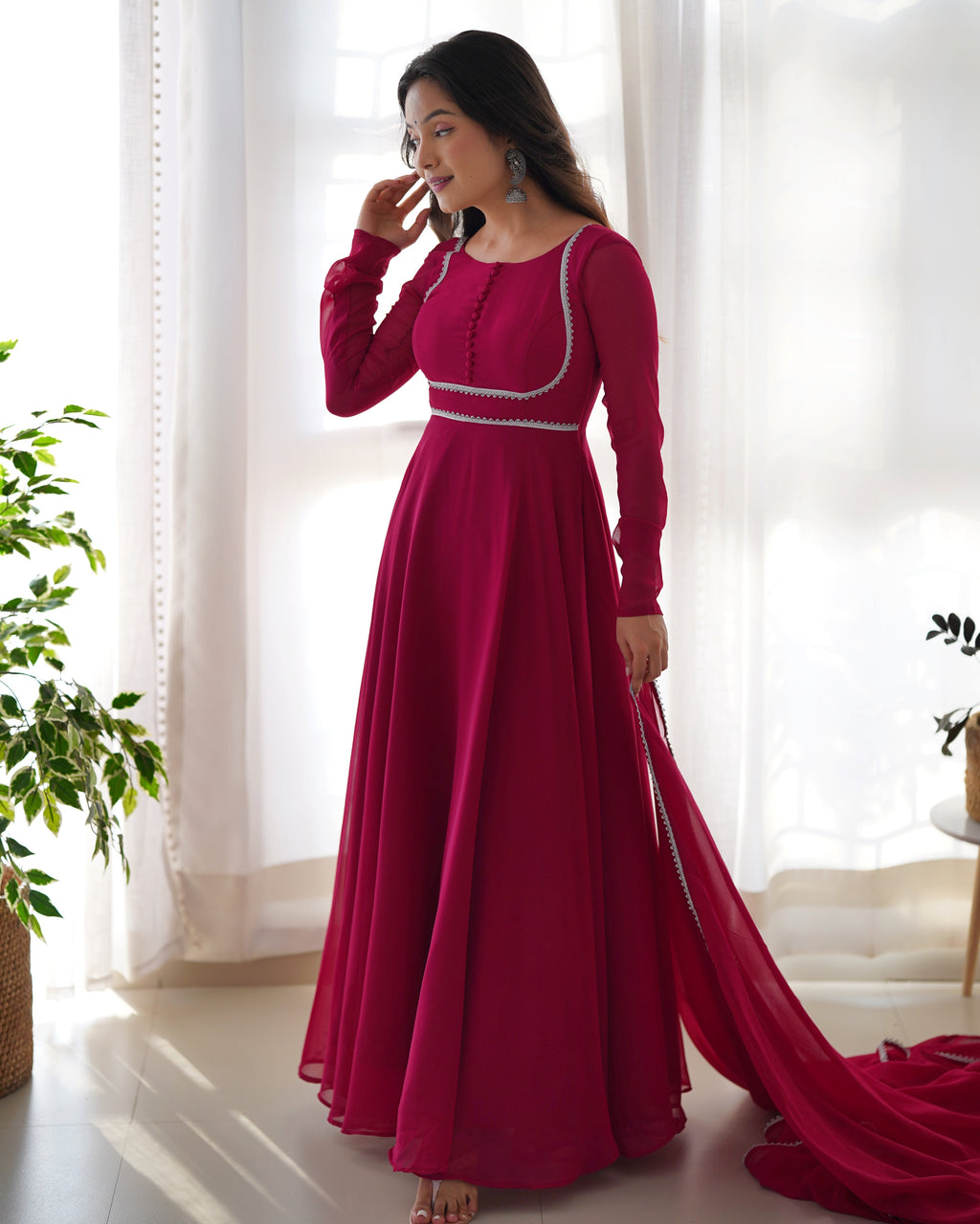 Pure Soft Fox Georgette Anarkali Suit Set With Huge Flair, Dupatta & Pant