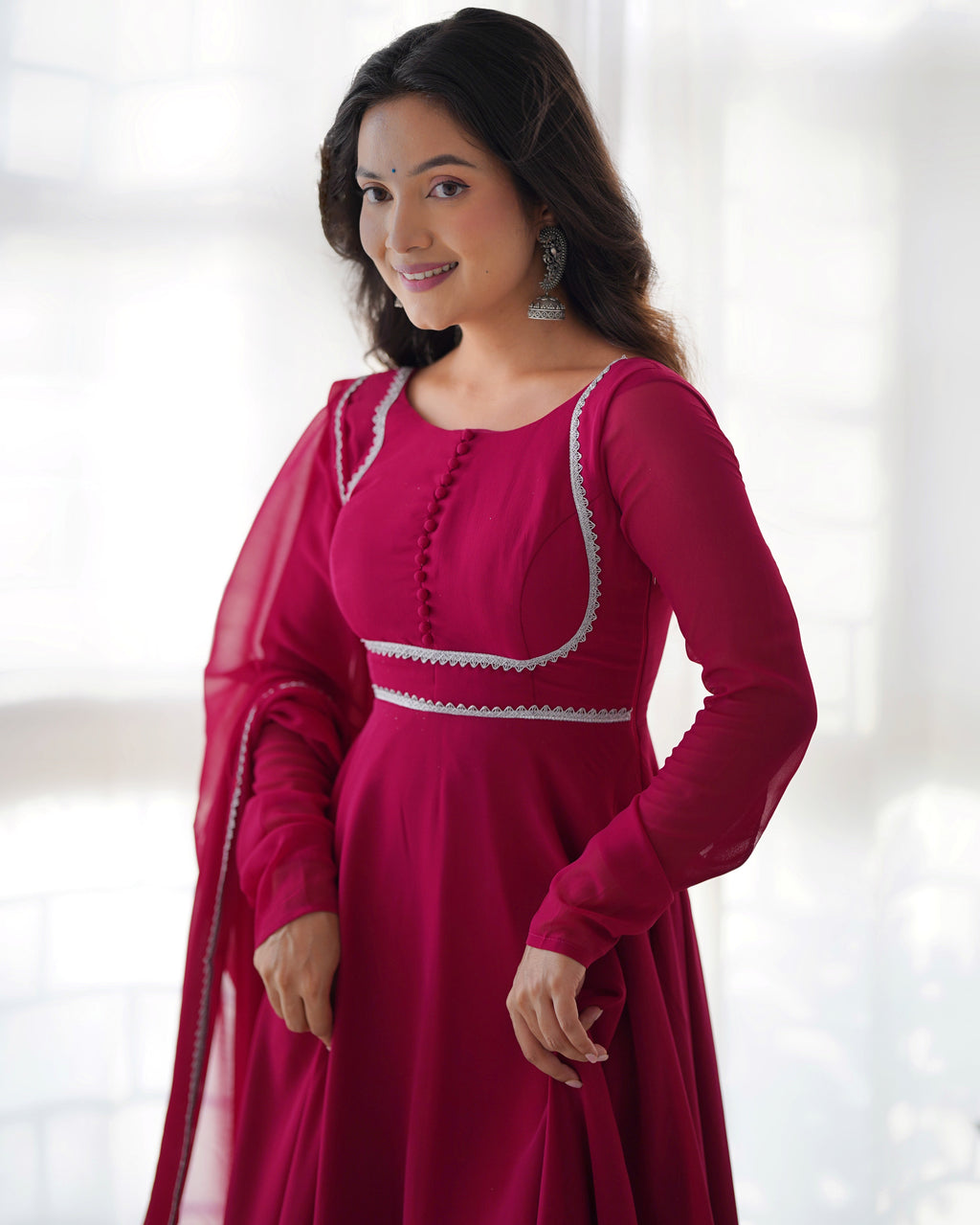 Pure Soft Fox Georgette Anarkali Suit Set With Huge Flair, Dupatta & Pant