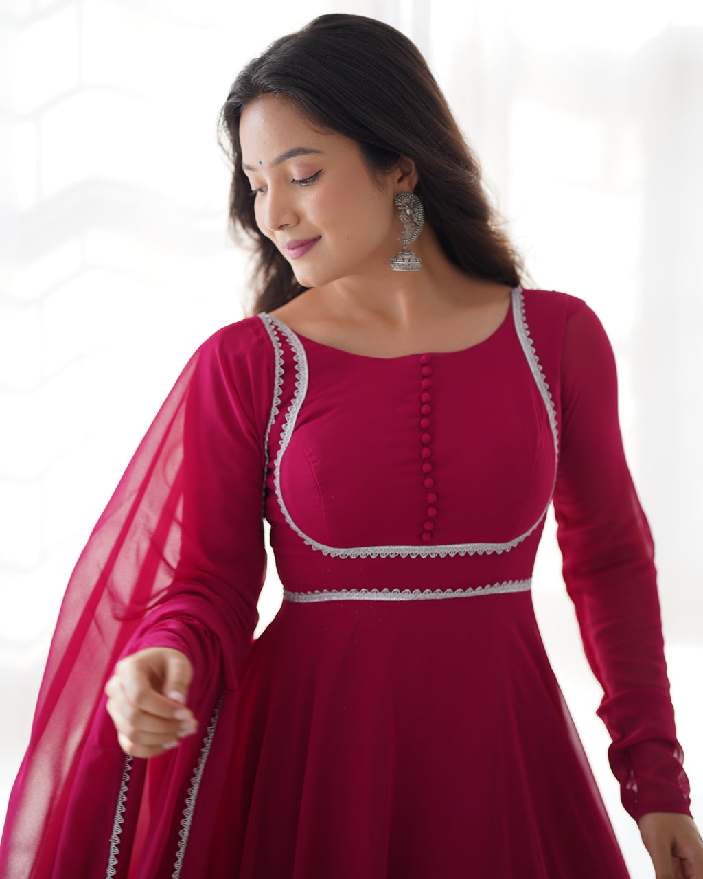 Pure Soft Fox Georgette Anarkali Suit Set With Huge Flair, Dupatta & Pant