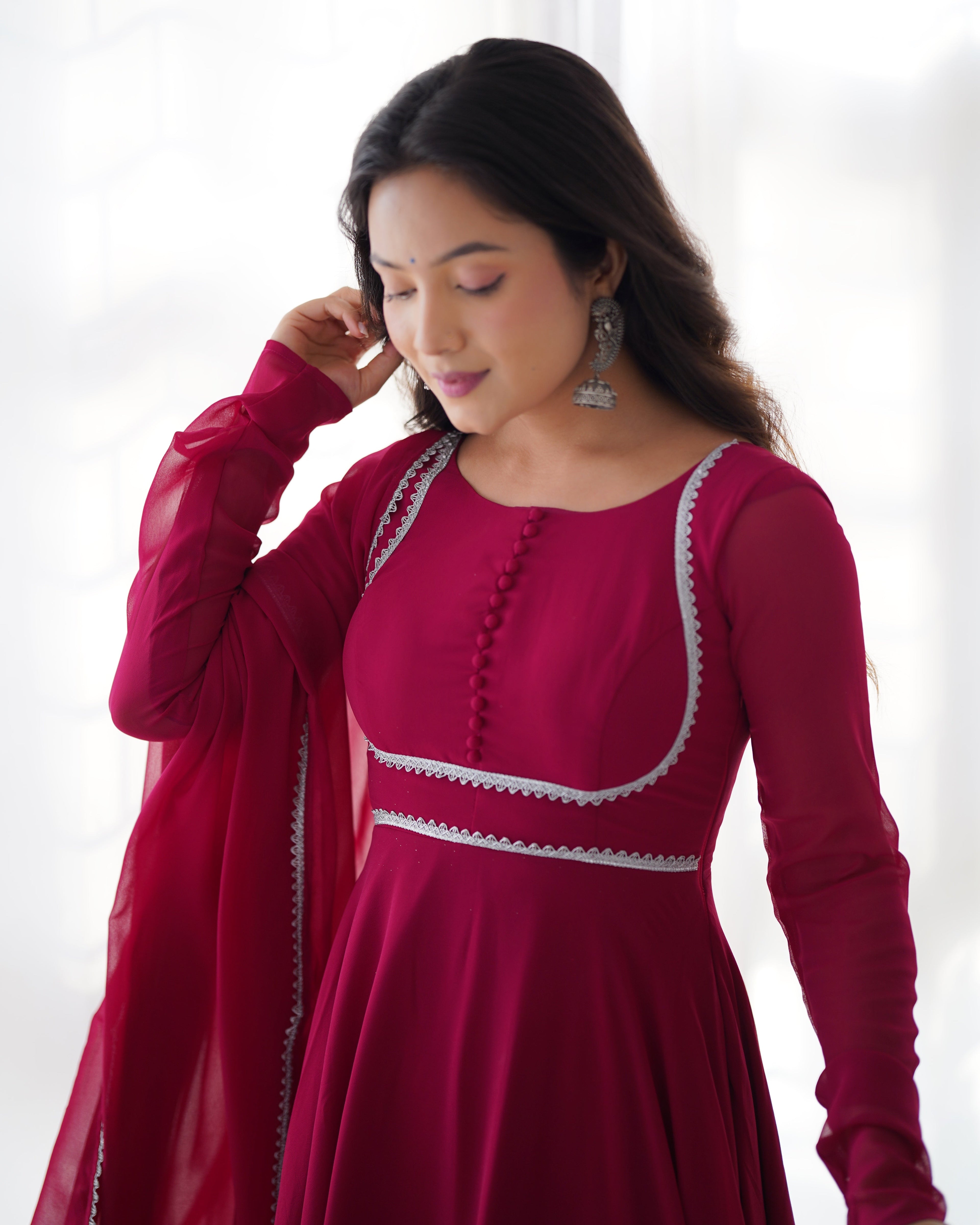 Pure Soft Fox Georgette Anarkali Suit Set With Huge Flair, Dupatta & Pant
