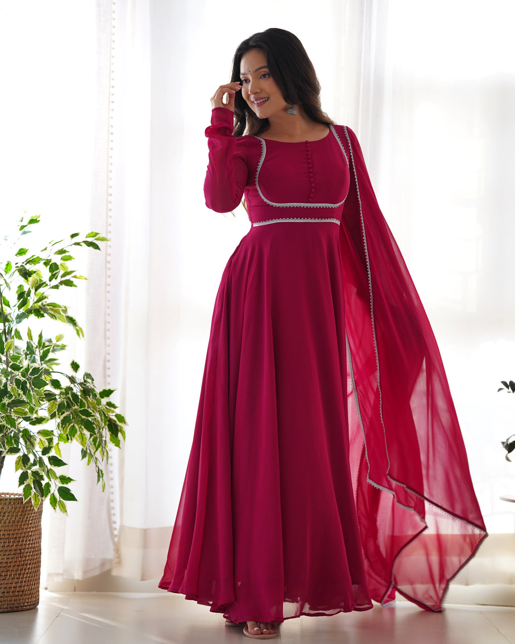 Pure Soft Fox Georgette Anarkali Suit Set With Huge Flair, Dupatta & Pant
