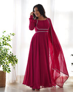 Pure Soft Fox Georgette Anarkali Suit Set With Huge Flair, Dupatta & Pant