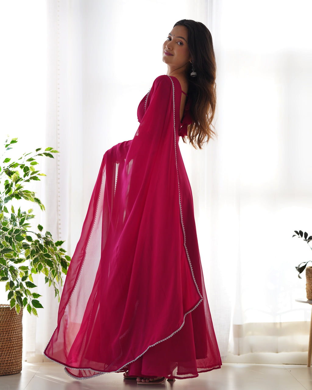 Pure Soft Fox Georgette Anarkali Suit Set With Huge Flair, Dupatta & Pant