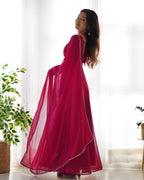 Pure Soft Fox Georgette Anarkali Suit Set With Huge Flair, Dupatta & Pant
