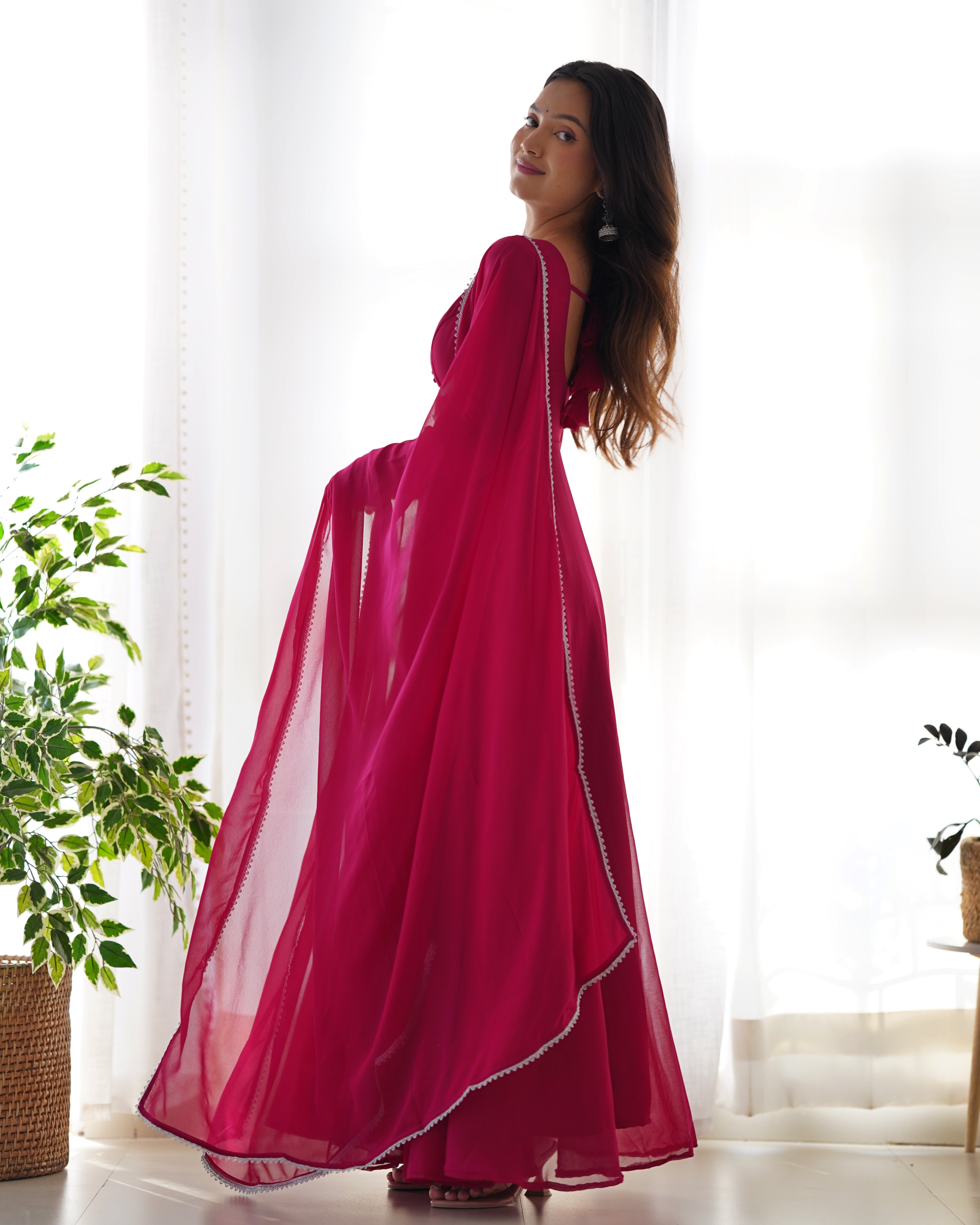 Pure Soft Fox Georgette Anarkali Suit Set With Huge Flair, Dupatta & Pant