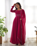 Pure Soft Fox Georgette Anarkali Suit Set With Huge Flair, Dupatta & Pant