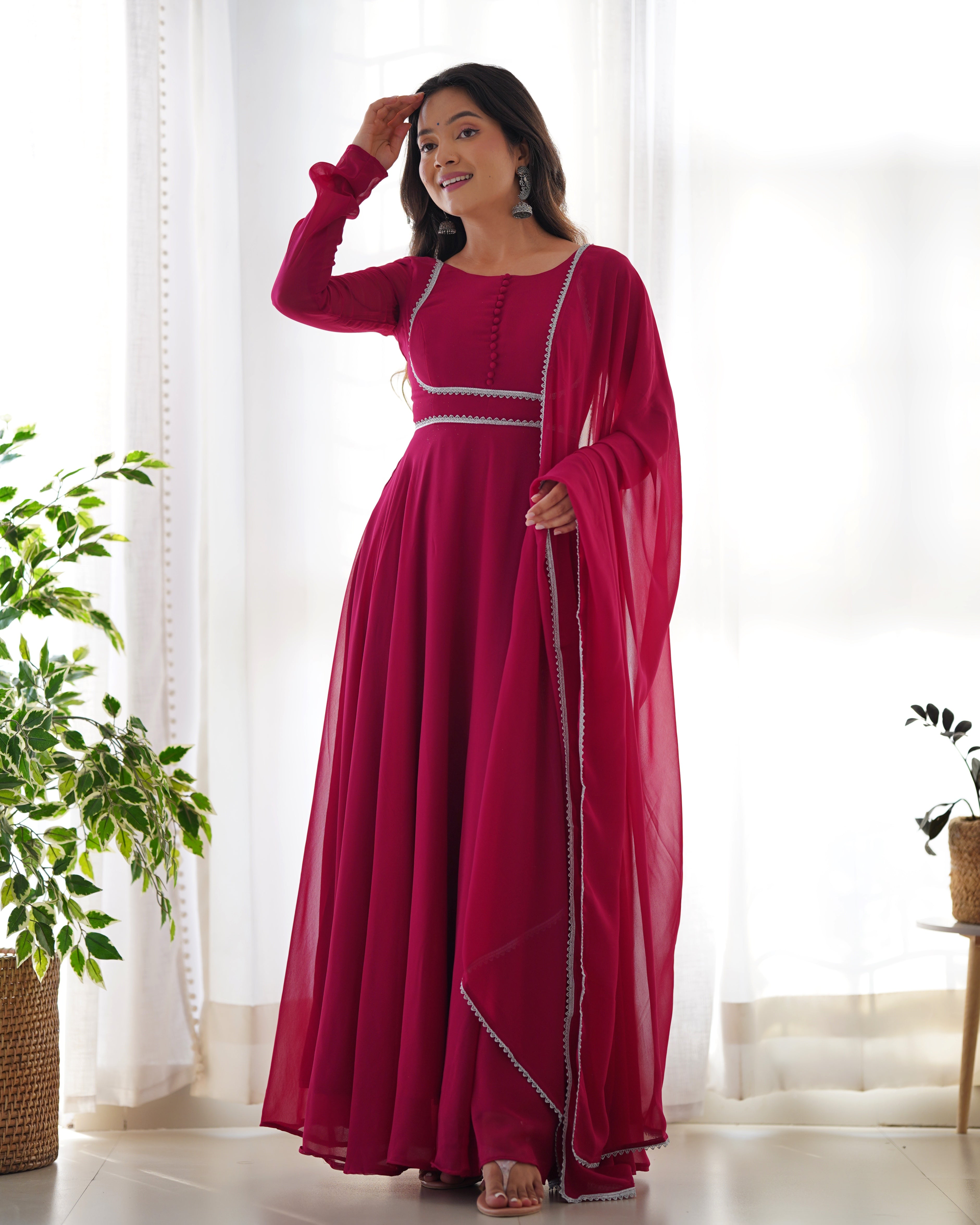 Pure Soft Fox Georgette Anarkali Suit Set With Huge Flair, Dupatta & Pant