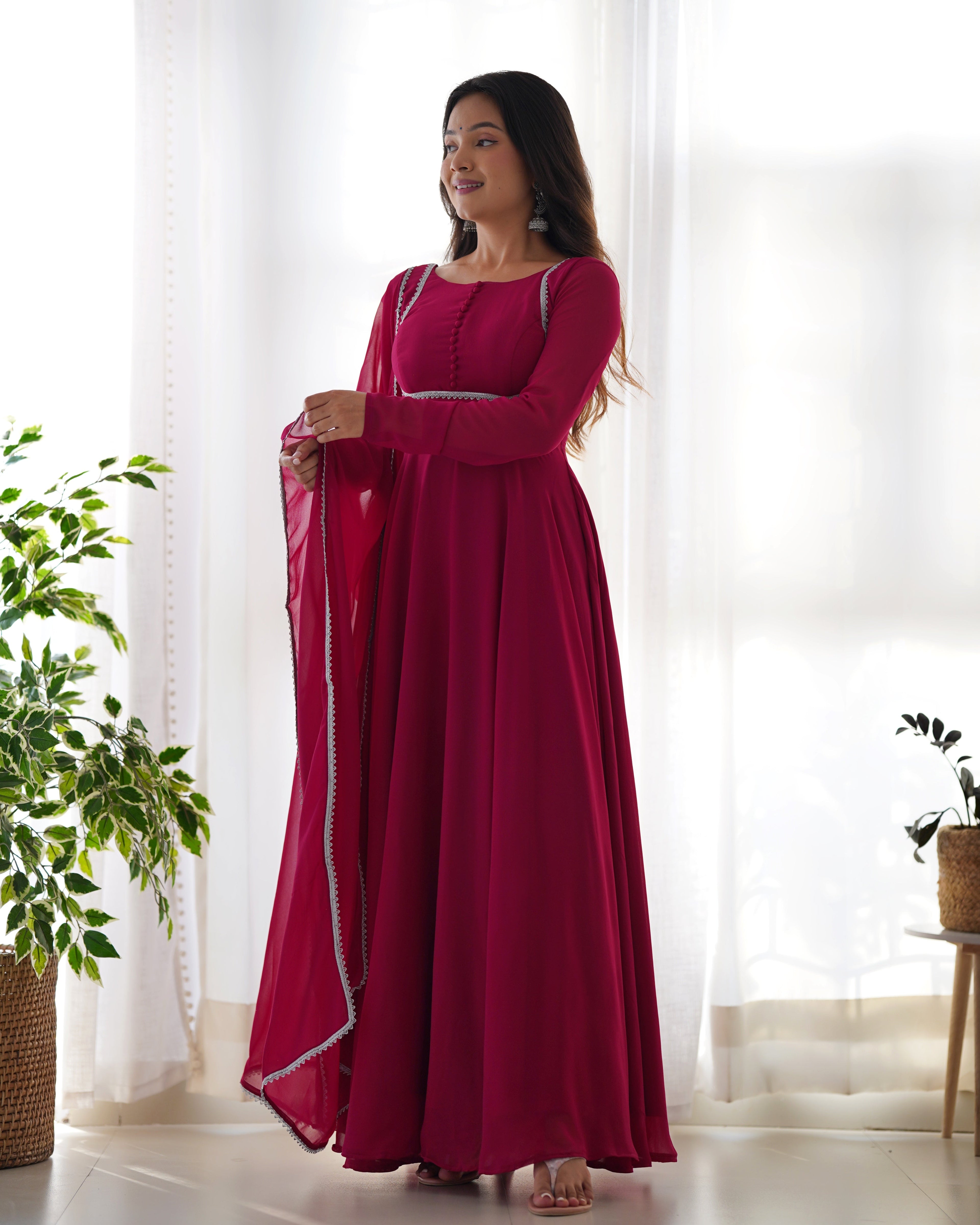 Pure Soft Fox Georgette Anarkali Suit Set With Huge Flair, Dupatta & Pant