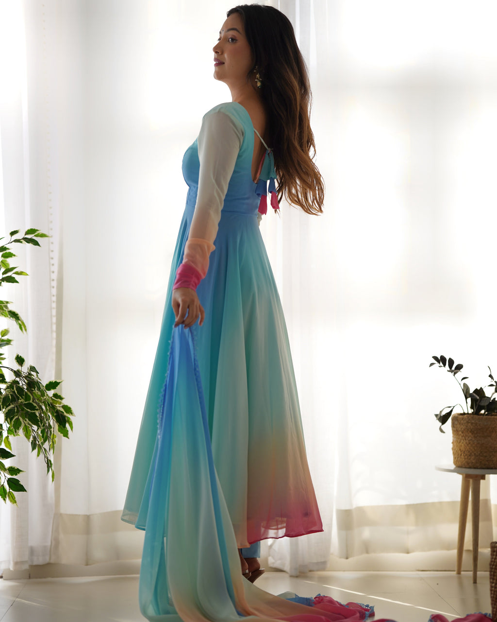 Pure Soft Fox Georgette Anarkali Suit Set With Huge Flair, Dupatta & Pant