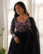 Pure Soft Organza Anarkali Suit Set With Huge Flair, Dupatta & Pant