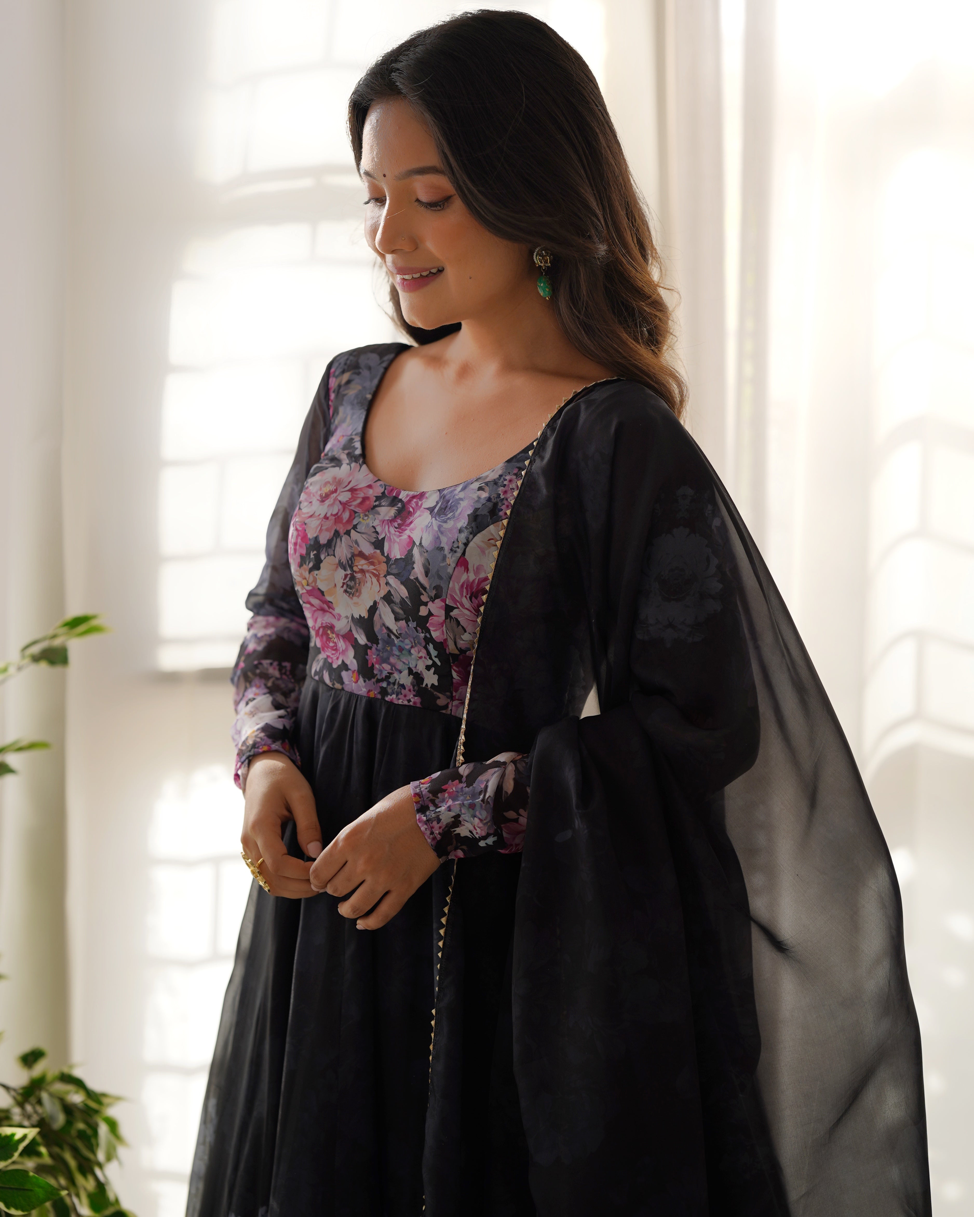 Pure Soft Organza Anarkali Suit Set With Huge Flair, Dupatta & Pant