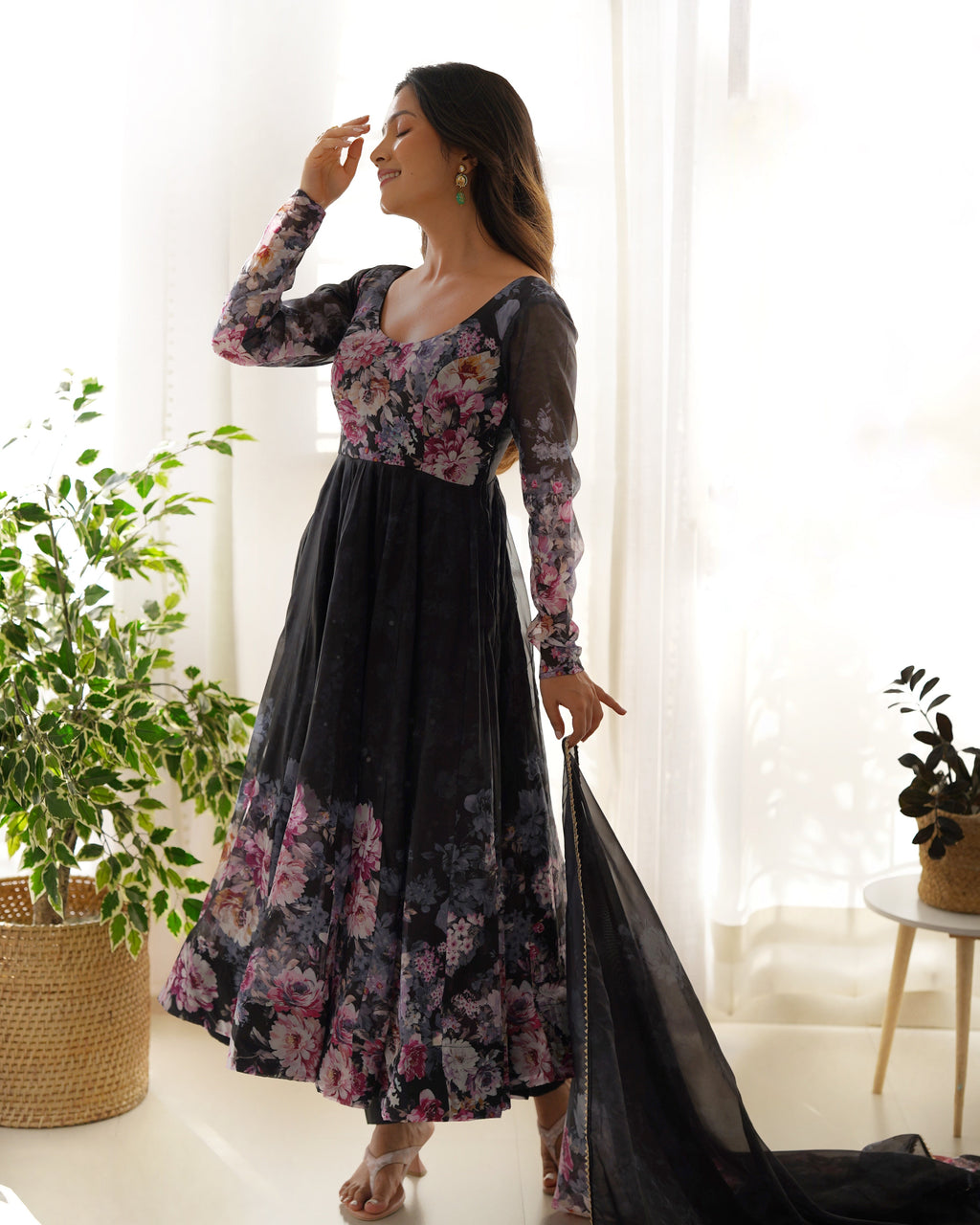 Pure Soft Organza Anarkali Suit Set With Huge Flair, Dupatta & Pant