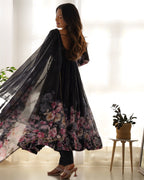 Pure Soft Organza Anarkali Suit Set With Huge Flair, Dupatta & Pant