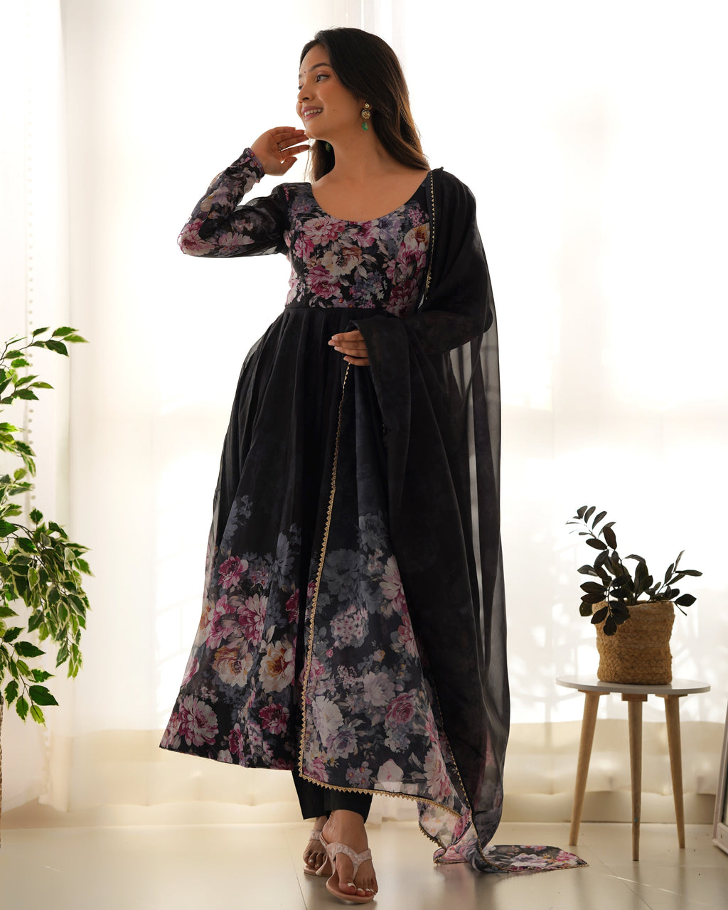Pure Soft Organza Anarkali Suit Set With Huge Flair, Dupatta & Pant