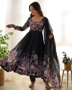 Pure Soft Organza Anarkali Suit Set With Huge Flair, Dupatta & Pant