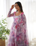 Pure Soft Organza Anarkali Suit Set With Huge Flair, Dupatta & Pant