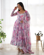 Pure Soft Organza Anarkali Suit Set With Huge Flair, Dupatta & Pant
