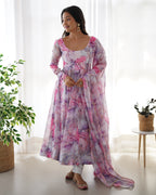 Pure Soft Organza Anarkali Suit Set With Huge Flair, Dupatta & Pant