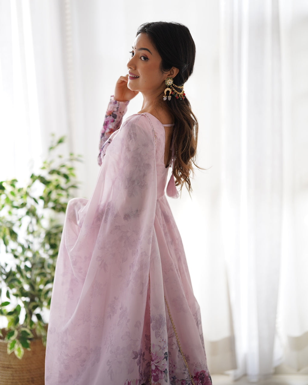 Pure Soft Organza Anarkali Suit Set With Huge Flair, Dupatta & Pant