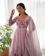 Pure Soft Organza Anarkali Suit Set With Huge Flair, Dupatta & Pant