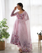 Pure Soft Organza Anarkali Suit Set With Huge Flair, Dupatta & Pant
