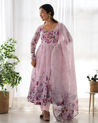 Pure Soft Organza Anarkali Suit Set With Huge Flair, Dupatta & Pant