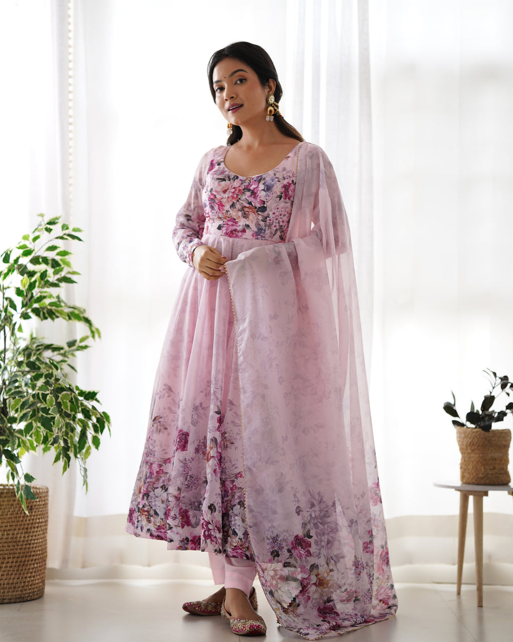 Pure Soft Organza Anarkali Suit Set With Huge Flair, Dupatta & Pant