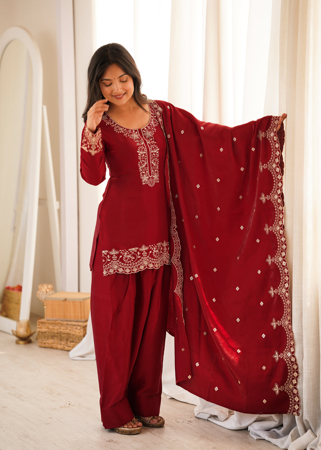 ANVERI TEXTILES Women’s Embroidered Kurta Set with Dupatta | Traditional Ethnic Wear Suit Set for Women | Elegant Festive & Party Wear Outfit