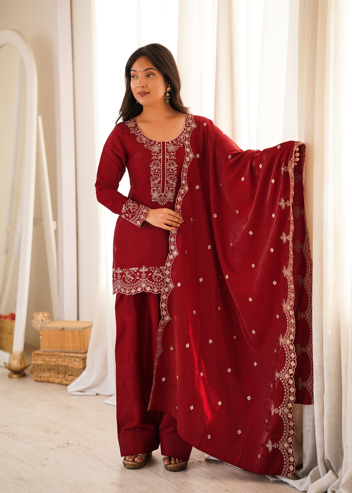 ANVERI TEXTILES Women’s Embroidered Kurta Set with Dupatta | Traditional Ethnic Wear Suit Set for Women | Elegant Festive & Party Wear Outfit