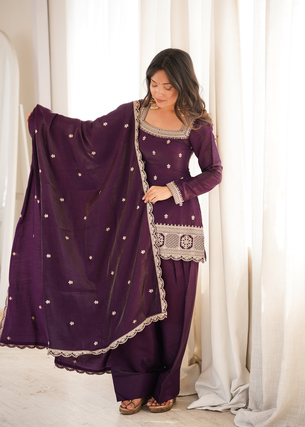 ANVERI TEXTILES Women’s Embroidered Kurta Palazzo Set with Dupatta | Elegant 3 Piece Ethnic Suit Set | Festive & Party Wear Traditional Outfit