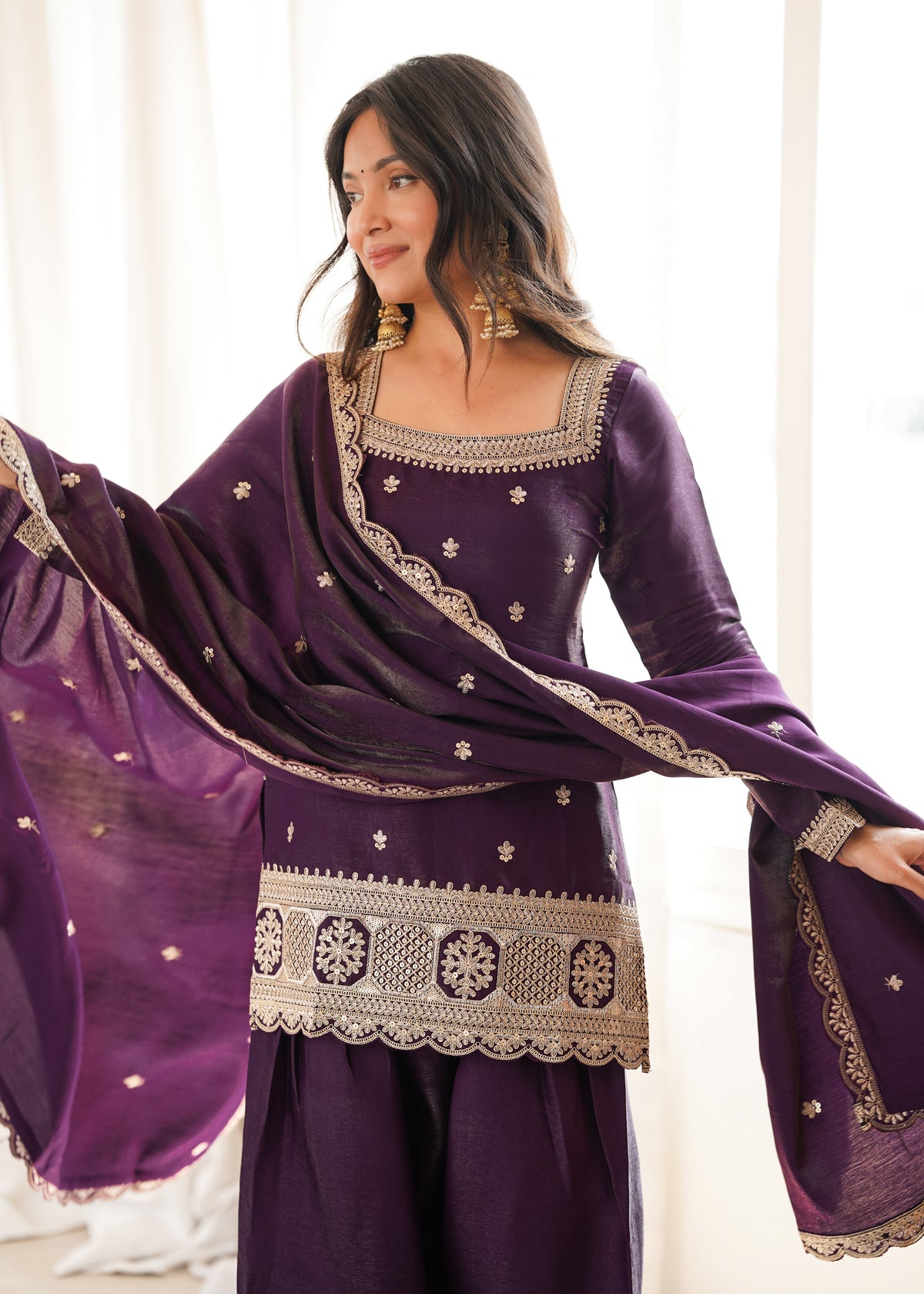 ANVERI TEXTILES Women’s Embroidered Kurta Palazzo Set with Dupatta | Elegant 3 Piece Ethnic Suit Set | Festive & Party Wear Traditional Outfit