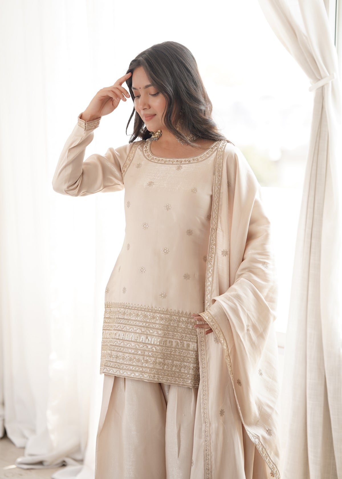 ANVERI TEXTILES Women’s Embroidered Kurta Palazzo Set with Dupatta | Elegant 3 Piece Ethnic Suit Set | Festive, Party & Wedding Wear