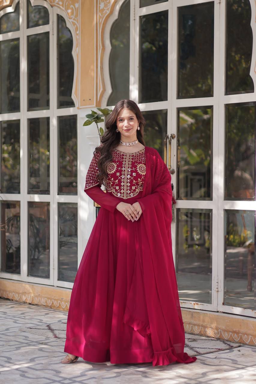 PREMIUM DESIGNER READYMADE GOWN DUPATTA COLLECTIONS RED COLOUR