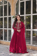 PREMIUM DESIGNER READYMADE GOWN DUPATTA COLLECTIONS RED COLOUR